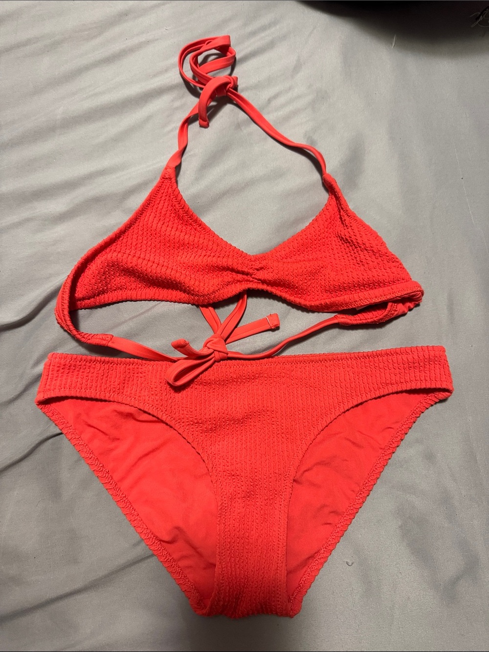 Aerie Red Textured Two-Piece Bikini Set